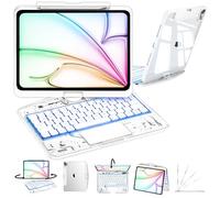 iPad Keyboard Case,for iPad 10th Generation 10.9-inch(2022) and 11th Generation 11-inch(A16,2025)Transparent Keyboard Case Featuring RGB Backlighting,360°Rotating Trackpad, and Stylus Slot, White