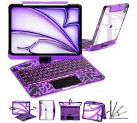 iPad Keyboard Case,for iPad 10th Generation 10.9-inch(2022) and 11th Generation 11-inch(A16,2025)Transparent Keyboard Case fFeaturing RGB Backlighting,360°Rotating Trackpad, and Stylus Slot, Purple