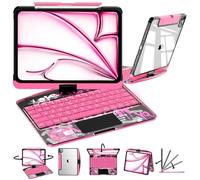 iPad Keyboard Case,for iPad 10th Generation 10.9-inch(2022) and 11th Generation 11-inch(A16,2025)Transparent Keyboard Case Featuring RGB Backlighting, 360° Rotating Trackpad, and Stylus Slot,Pink