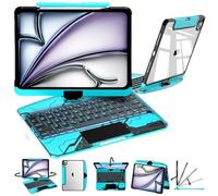 iPad Keyboard Case,for iPad Air 5th/4th 10.9" iPad Air(M3/M2,2025/2024)11 Inch & 11" iPad Pro 4/3/2/1Transparent keyboard case featuring RGB backlighting,360° rotating trackpad, and stylus slot,Blue