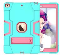 iPad mini 4/5 Generation Case with Kickstand, Durable Heavy Shockproof Hard Hybrid Three Layer Protective Cover iPad Tablet Silicone Case (Aqua+Rosener)