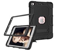 iPad mini4/5 Case with Stand, Heavy Duty Shockproof Hard Hybrid Triple Layer Protective Soft Shell Apple Tablet Silicone Case (Black+Black)