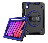 iPad Mini6 2021 Case, Heavy Duty Rugged Full Body Protective Case with Rotating Stand and Adjustable Hand Strap