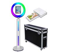 IPad Photo Booth with APP Control,Remote Control,iPad Photo Booth Stand Machine for iPad with Flight Case (White, iPad Photo Booth+Mini Printer)
