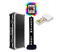 iPad Photo Booth with Flight Case,Compatible with iPad for 10'' to 13'' iPad Ring Light,Selfie Photo Booth with RGB Lights,for Youtube,Video,Tiktok Live (Black Machine+Mini Printer, Style G)