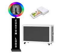 iPad Photo Booth with Flight Case,Compatible with iPad for 10'' to 13'' iPad Ring Light,Selfie Photo Booth with RGB Lights,for Youtube,Video,Tiktok Live (Black Machine+Mini Printer, Style B)