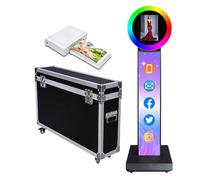 iPad Photo Booth with Flight Case,Compatible with iPad for 10'' to 13'' iPad Ring Light,Selfie Photo Booth with RGB Lights,for Youtube,Video,Tiktok Live (Black Machine+Mini Printer, Style E)