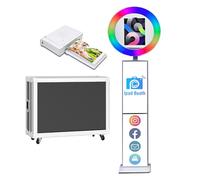 iPad Photo Booth with Flight Case,Compatible with iPad for 10'' to 13'' iPad Ring Light,Selfie Photo Booth with RGB Lights,for Youtube,Video,Tiktok Live (White Machine+Mini Printer, Style A)