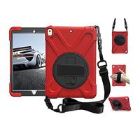 iPad Pro 10.5 Inch Case, Multi-Angle Viewing Full-body Protective Case, Rotating Stand, Hand Strap, Shoulder Strap, Impact Resistant Shockproof Cover for Apple iPad 10.5 inch (Model A1701 A1709) Red