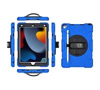 iPad Pro 12.9 2018/2020/2021 Generation Case with Screen Protector Pencil Holder Kickstand 360 Rotating Hand Strap Hand Strap Kickstand Robust Protective Case (Blue)