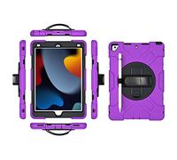 iPad pro 12.9 2018/2020/2021 Generation Case with Screen Protector Pencil Holder Kickstand 360 Rotating Hand Strap Hand Strap Kickstand Robust Protective Case (Purple)