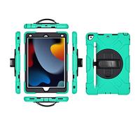 iPad Pro 12.9 2018/2020/2021 Generation Case with Screen Protector Pencil Holder Kickstand 360 Rotating Hand Strap Hand Strap Kickstand Robust Protective Case (Jade Green)