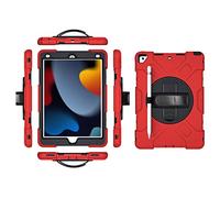 iPad Pro 12.9 2018/2020/2021 Generation Case with Screen Protector Pencil Holder Kickstand 360 Rotating Hand Strap Hand Strap Kickstand Robust Protective Case (Red)