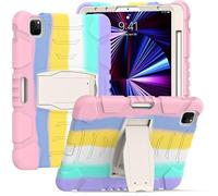 iPad Pro 12.9 2021 with Support, Durable Hybrid Shockproof Resistant Silicone Protective Case for Three Layer for Kids (Coloured Powder)