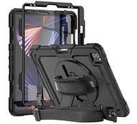 iPad Pro 12.9 Case 2020 with Screen Protector Pencil Holder | Herize Full Body Shockproof Rugged Protective Durable Rubber Case w/360 Rotating Stand & Strap for iPad Pro 12.9 inch 4th Generation