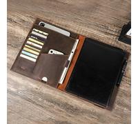 iPad Pro 12.9" Leather Case - Genuine Cowhide Portfolio Cover with RFID Card Slots, Pen Holder & Large Pocket, Vintage Business Travel Organizer for 13-Inch iPad Pro