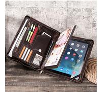 iPad Pro 12.9" Leather Case - Luxury Genuine Cowhide Portfolio with A4 Slot, Card Holders, Pen Loops & Zipper Pockets, Vintage Business Organizer Cover for Professionals