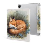 iPad Pro 2020、2021、2022 Case 12.9 Inch with Pencil Holder A Sleeping Fox Trifold Stand Protective Slim Back Shell Auto Wake Sleep