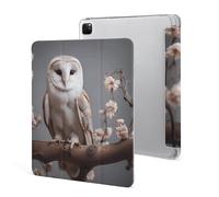 iPad Pro 2020、2021、2022 Case 12.9 Inch with Pencil Holder A Small White Barn Owl Trifold Stand Protective Slim Back Shell Auto Wake Sleep