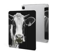 iPad Pro 2020、2021、2022 Case 12.9 Inch with Pencil Holder Animal Funny Cow Head Black White Trifold Stand Protective Slim Back Shell Auto Wake Sleep
