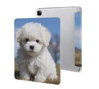 iPad Pro 2020、2021、2022 Case 12.9 Inch with Pencil Holder Bichon Frise Dog Trifold Stand Protective Slim Back Shell Auto Wake Sleep