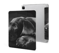 iPad Pro 2020、2021、2022 Case 12.9 Inch with Pencil Holder Black Labrador Puppy Trifold Stand Protective Slim Back Shell Auto Wake Sleep