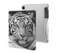 iPad Pro 2020、2021、2022 Case 12.9 Inch with Pencil Holder Black White Tiger Trifold Stand Protective Slim Back Shell Auto Wake Sleep