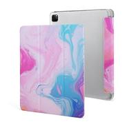 iPad Pro 2020、2021、2022 Case 12.9 Inch with Pencil Holder Colorful Marble Pastel Blue Purple Trifold Stand Protective Slim Back Shell Auto Wake Sleep
