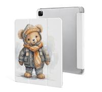 iPad Pro 2020、2021、2022 Case 12.9 Inch with Pencil Holder Cute Bear Trifold Stand Protective Slim Back Shell Auto Wake Sleep