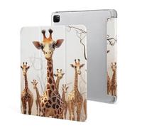 iPad Pro 2020、2021、2022 Case 12.9 Inch with Pencil Holder Cute Cartoon Funny Giraffes Trifold Stand Protective Slim Back Shell Auto Wake Sleep