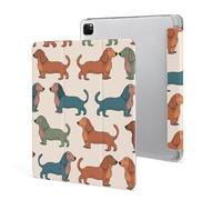 iPad Pro 2020、2021、2022 Case 12.9 Inch with Pencil Holder Cute Dachshound Dogs Trifold Stand Protective Slim Back Shell Auto Wake Sleep