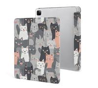 iPad Pro 2020、2021、2022 Case 12.9 Inch with Pencil Holder Cute Funny Grey Cats Pattern Trifold Stand Protective Slim Back Shell Auto Wake Sleep