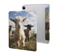 iPad Pro 2020、2021、2022 Case 12.9 Inch with Pencil Holder Cute Goat Trifold Stand Protective Slim Back Shell Auto Wake Sleep