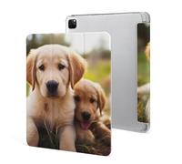 iPad Pro 2020、2021、2022 Case 12.9 Inch with Pencil Holder Cute Golden Retriever Puppy Trifold Stand Protective Slim Back Shell Auto Wake Sleep