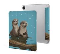 iPad Pro 2020、2021、2022 Case 12.9 Inch with Pencil Holder Cute Otters Trifold Stand Protective Slim Back Shell Auto Wake Sleep