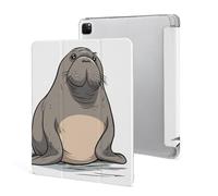 iPad Pro 2020、2021、2022 Case 12.9 Inch with Pencil Holder Cute Walrus Trifold Stand Protective Slim Back Shell Auto Wake Sleep