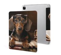 iPad Pro 2020、2021、2022 Case 12.9 Inch with Pencil Holder Dachshund Book Trifold Stand Protective Slim Back Shell Auto Wake Sleep