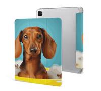 iPad Pro 2020、2021、2022 Case 12.9 Inch with Pencil Holder Dachshund Dog Trifold Stand Protective Slim Back Shell Auto Wake Sleep