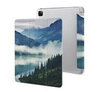 iPad Pro 2020、2021、2022 Case 12.9 Inch with Pencil Holder Foggy Mountains Landscape Trifold Stand Protective Slim Back Shell Auto Wake Sleep