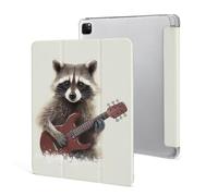 iPad Pro 2020、2021、2022 Case 12.9 Inch with Pencil Holder Funny Raccoon Trifold Stand Protective Slim Back Shell Auto Wake Sleep
