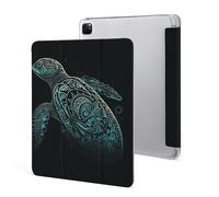 iPad Pro 2020、2021、2022 Case 12.9 Inch with Pencil Holder Glowing Green Sea Turtle Trifold Stand Protective Slim Back Shell Auto Wake Sleep