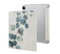 iPad Pro 2020、2021、2022 Case 12.9 Inch with Pencil Holder Green Eucalyptus Leaves Trifold Stand Protective Slim Back Shell Auto Wake Sleep