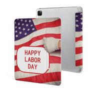 iPad Pro 2020、2021、2022 Case 12.9 Inch with Pencil Holder Happy Labor Day Trifold Stand Protective Slim Back Shell Auto Wake Sleep