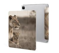 iPad Pro 2020、2021、2022 Case 12.9 Inch with Pencil Holder Lioness with Cub Trifold Stand Protective Slim Back Shell Auto Wake Sleep