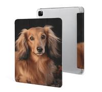 iPad Pro 2020、2021、2022 Case 12.9 Inch with Pencil Holder Long Haired Dachshund Trifold Stand Protective Slim Back Shell Auto Wake Sleep