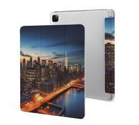 iPad Pro 2020、2021、2022 Case 12.9 Inch with Pencil Holder New York City Scenery Trifold Stand Protective Slim Back Shell Auto Wake Sleep