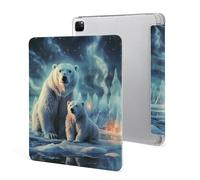 iPad Pro 2020、2021、2022 Case 12.9 Inch with Pencil Holder Polar Bears Northern Lights Trifold Stand Protective Slim Back Shell Auto Wake Sleep