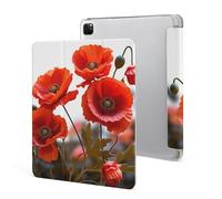 iPad Pro 2020、2021、2022 Case 12.9 Inch with Pencil Holder Poppy Flowers Vivid Petals Trifold Stand Protective Slim Back Shell Auto Wake Sleep