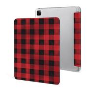 iPad Pro 2020、2021、2022 Case 12.9 Inch with Pencil Holder Red Black Buffalo Check Plaid Pattern Trifold Stand Protective Slim Back Shell Auto Wake Sleep