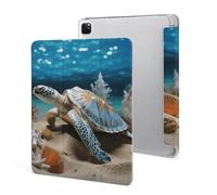 iPad Pro 2020、2021、2022 Case 12.9 Inch with Pencil Holder Sea Conch Shell Starfish Turtle Trifold Stand Protective Slim Back Shell Auto Wake Sleep
